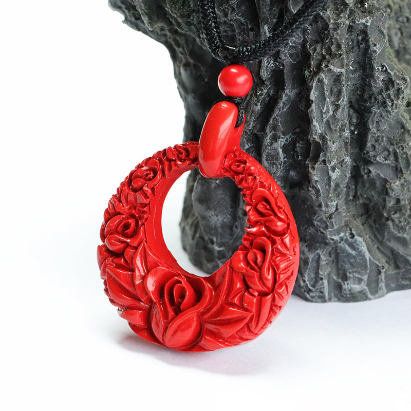 Red Sand Flower Sterling Silver Pendant with Cinnabar Stone