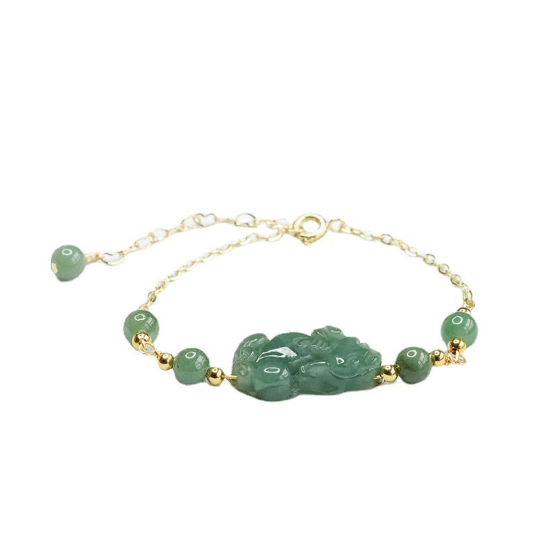 Myanmar Jade Pixiu Sterling Silver Bracelet