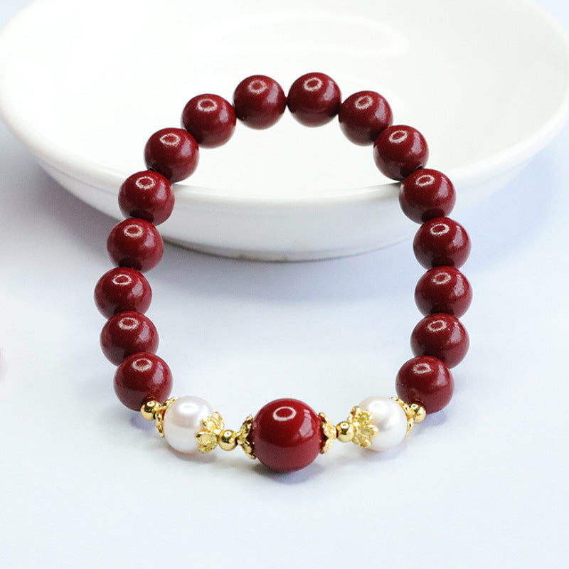 Vermilion Pearl and Gold Sand Bracelet: Handcrafted Sterling Silver Jewelry