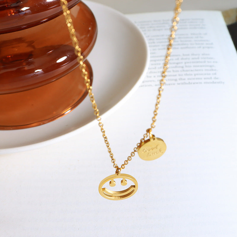 Golden Smiling Face Pendant Necklace - Hip Hop Collection for Women