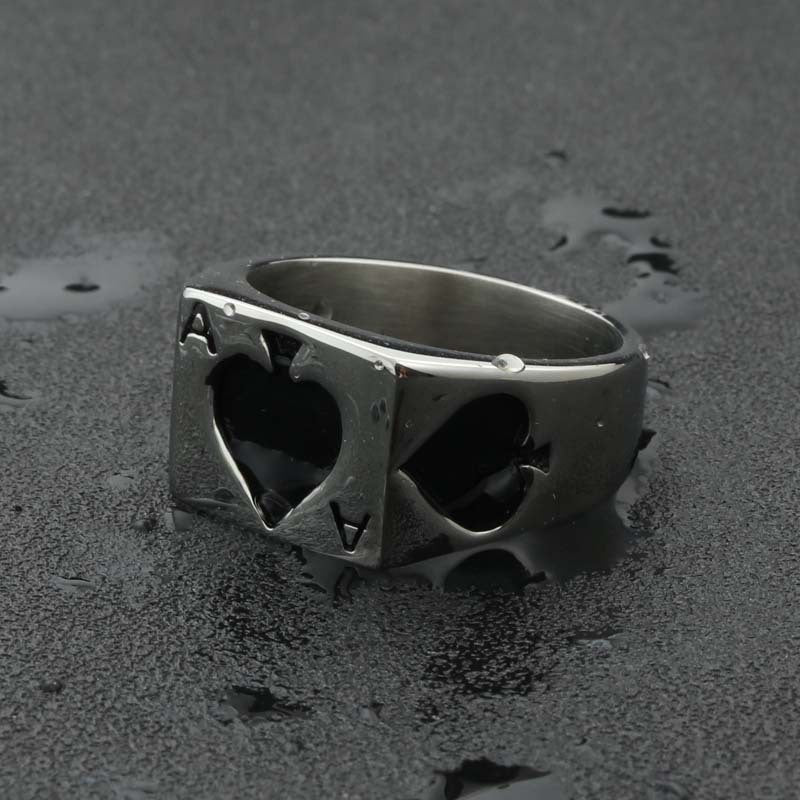 Titanium Steel Peach Heart Ring for Men - Retro Punk Style Stainless Steel Spade A Design