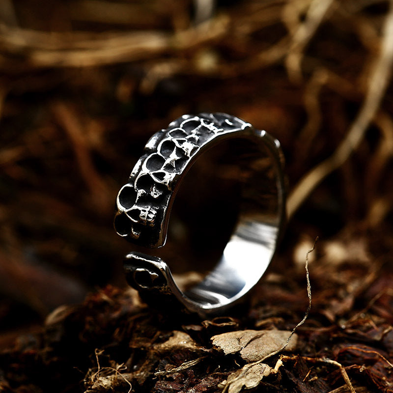 Punk-Inspired Stainless Steel Skull Ring for Men - Wholesale Retro Titanium Steel Open Design