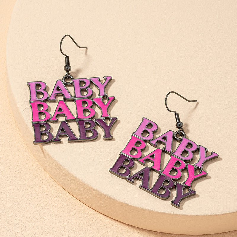 Trendy Color Block Baby Earrings with Stylish Slogan Letter Design