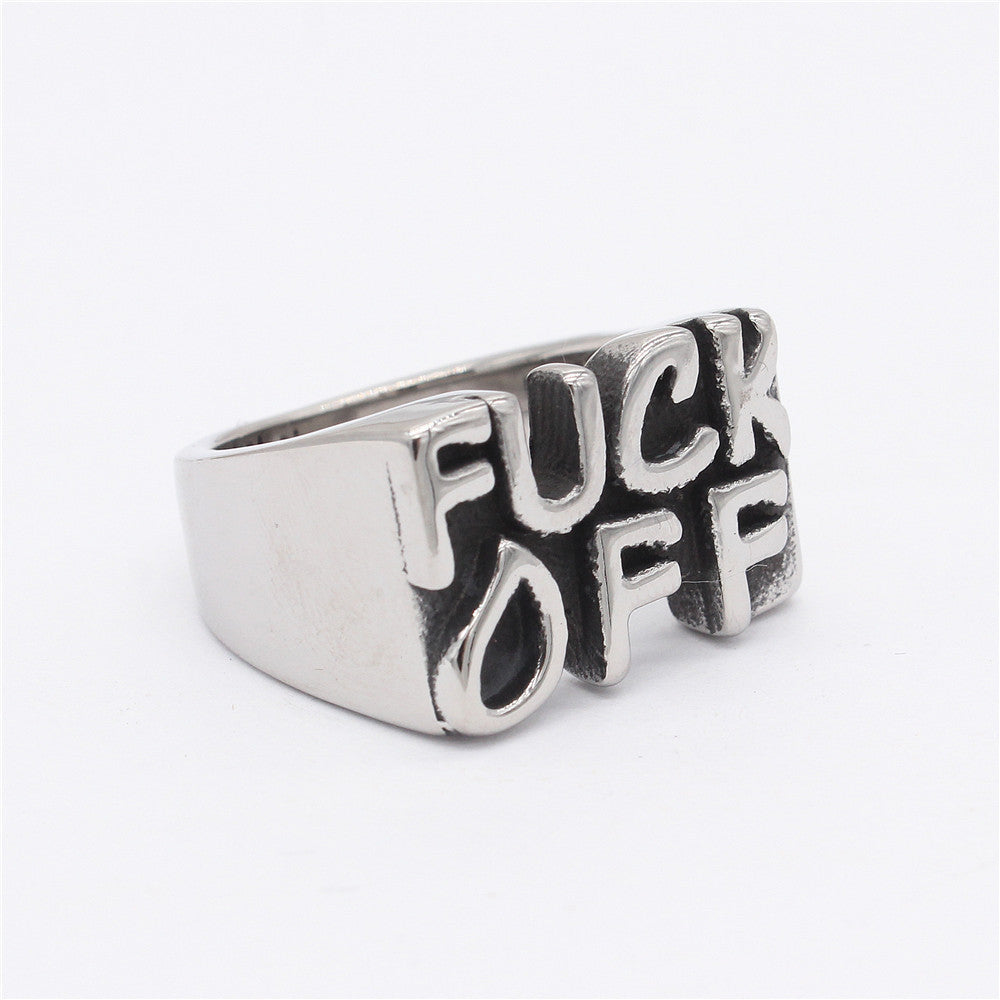 Vintage Letter Fuck Off Men's Titanium Steel Ring