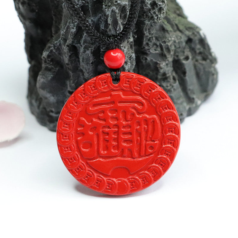 Vermilion Sand Round Brand Blessings Pendant featuring Cinnabar Stone