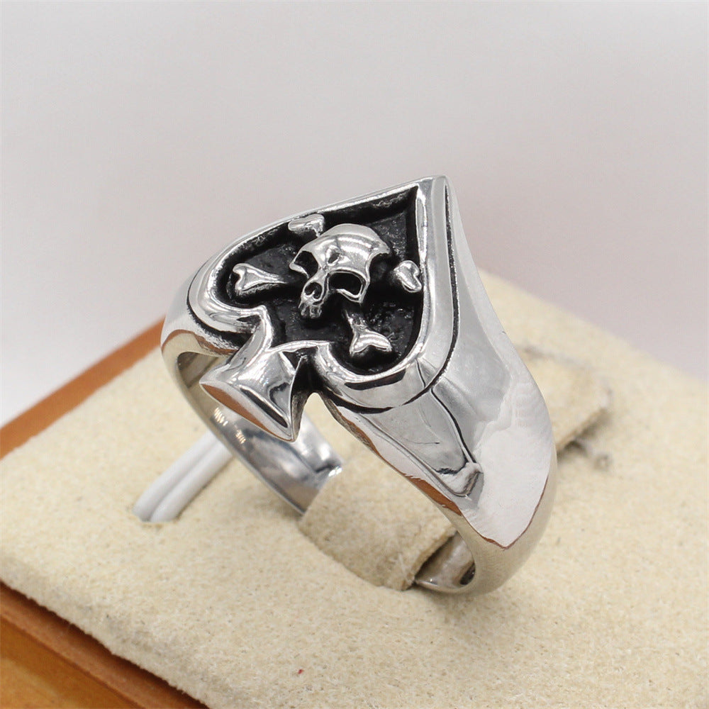 Personalized Retro Spade Ghost Magic Titanium Steel Ring for Men in European and American Style