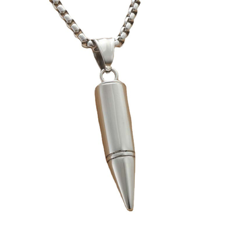 Titanium Steel Bullet Pendant Necklace for Men - Retro Punk Style by Planderful