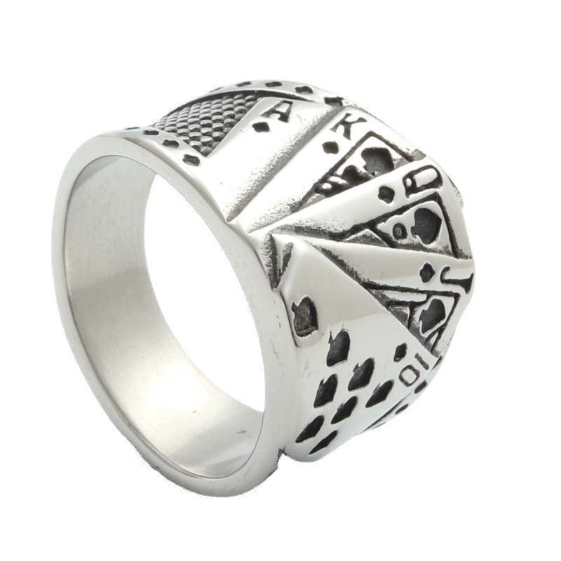 Titanium Steel Poker Flush Ring for Men – Retro Trendy Stainless Steel Playing Card Design