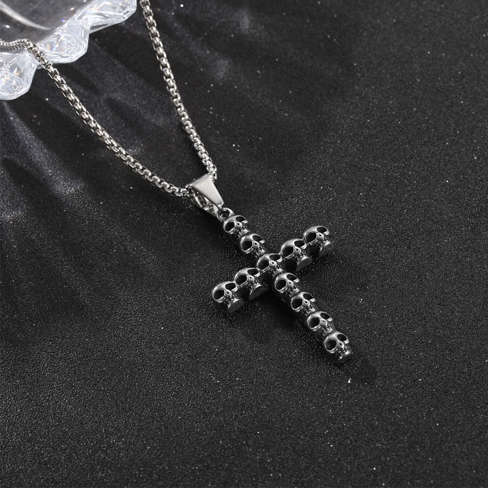 Rebellious Gothic Skull Cross Pendant Necklace for Men - Edgy Halloween Fashion Statement