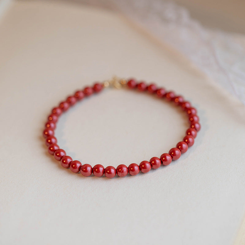 Cinnabar Lucky Gold Beads Sterling Silver and 14k Gold-Plated Bracelet with Crystal Beads