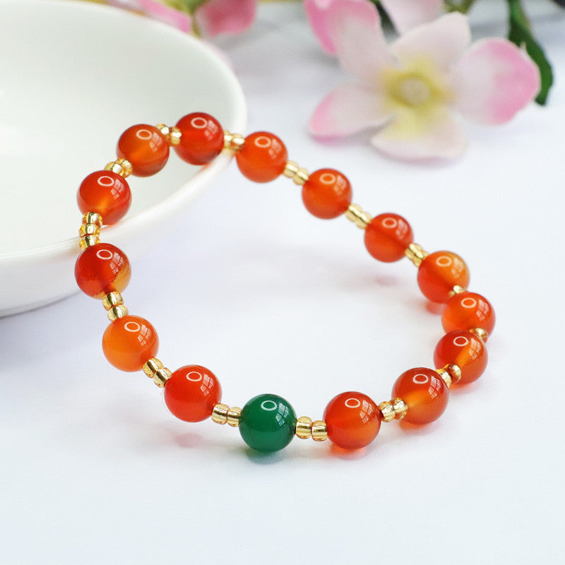 Red Agate and Green Chalcedony Sterling Silver Bracelet