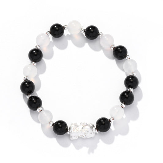 Chinese Style Handmade Obsidian Bracelet with Sterling Silver Pixiu Beads – Fortune's Favor