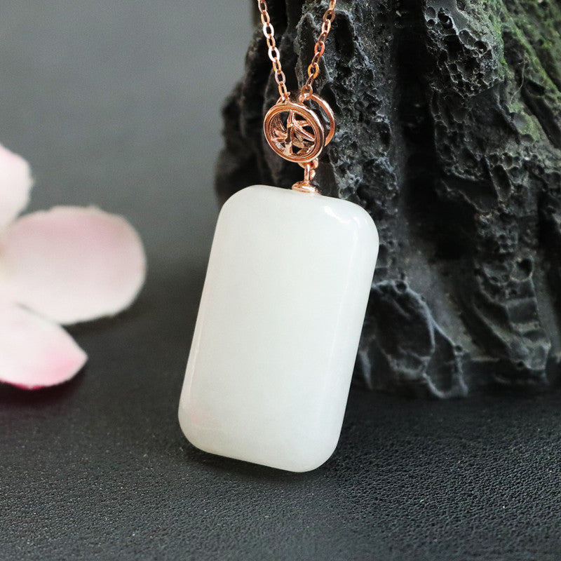 Heavenly Hetian White Jade Rectangle Necklace