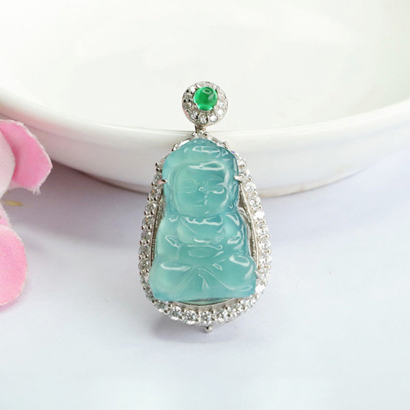 Baby Buddha Jade Necklace with Zircon Accents