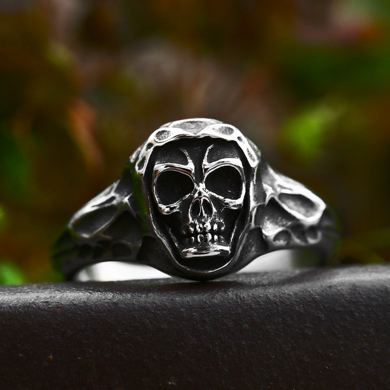 Punk Hip-Hop Stainless Steel Skull Ring for Men - Wholesale Titanium Jewelry