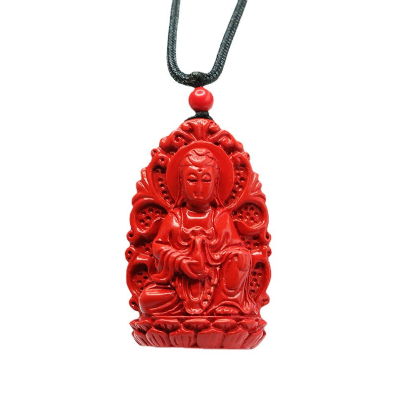 Sterling Silver Cinnabar Guanyin Buddha Pendant