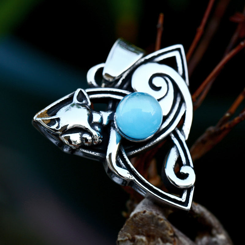 Celtic Fox Pendant in Stainless Steel with Opal - Wholesale Personalized Accessories for Men