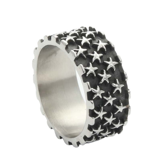 Titanium Steel Star Gypsy Ring - Retro Hipster Punk Jewelry for Men