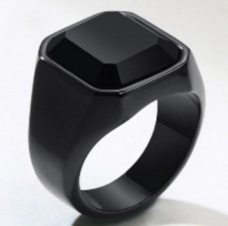 Trendy Titanium Steel Black Gemstone Ring for Men and Women - Personalized Square Design Necklace