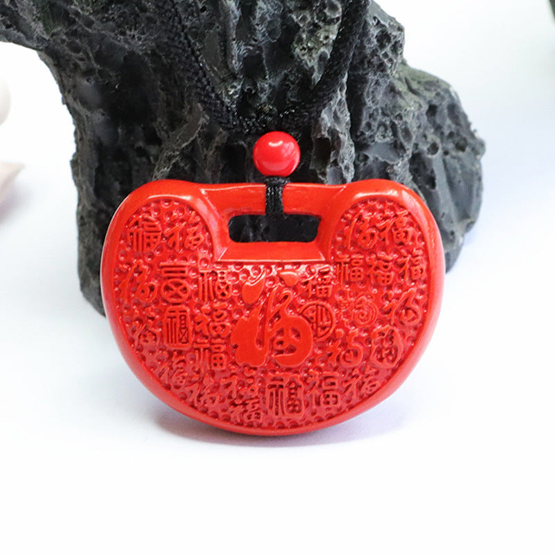 Red Sand Cinnabar Pendant Necklace Ruyi Blessing Lock Pendant