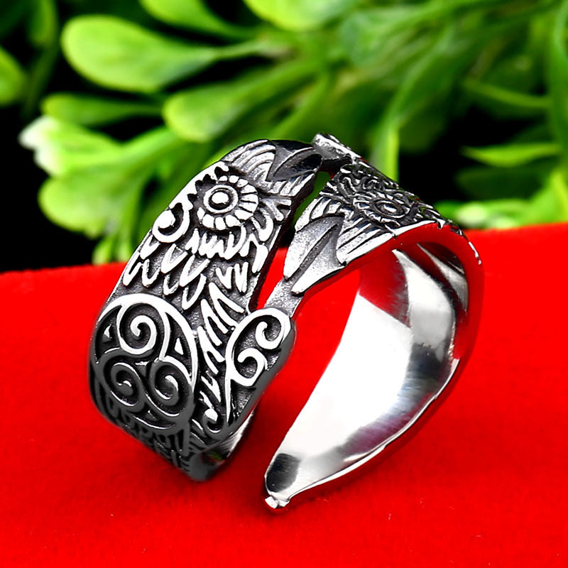 Viking Crow Symbol Stainless Steel Ring - Retro Nordic Mythology Design for Men