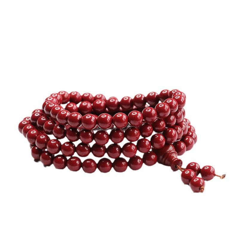 Buddha Beads Necklace and Bracelet Set with Cinnabar Stones