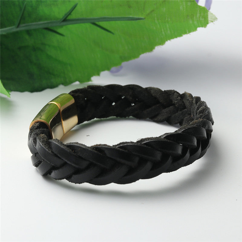 Personalized Titanium Steel Braided Punk Leather Bracelet for Men and Women