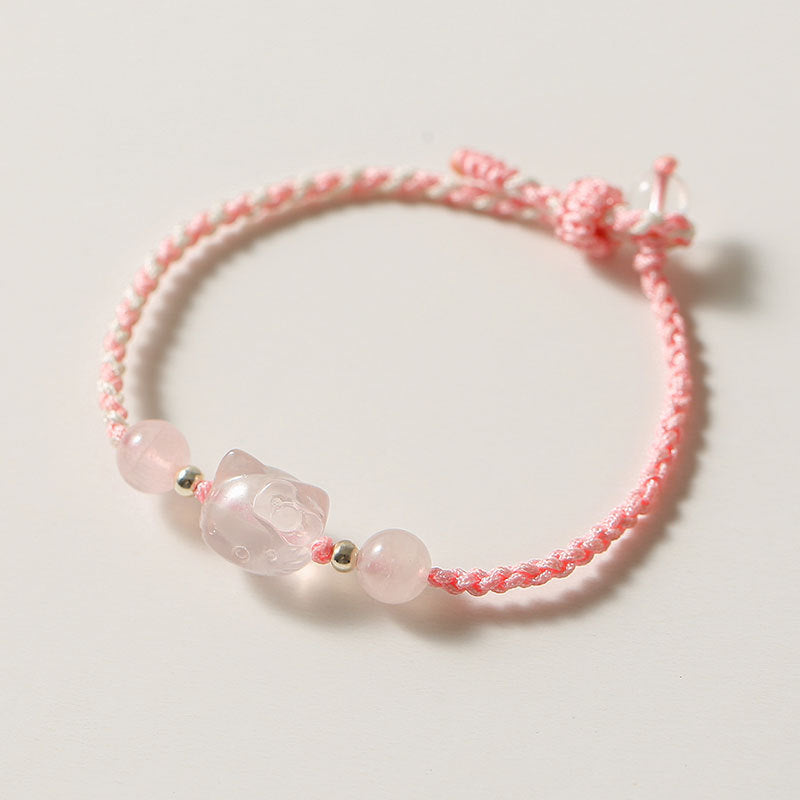 Pure Crystal Kitty Handwoven Sterling Silver Bracelet with Delicate Design