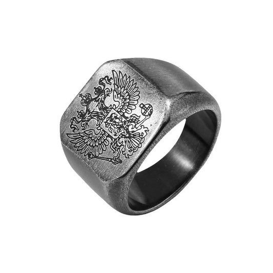 Titanium Steel Double-Headed Condor Ring for Men - Retro European and American Style, Wholesale Available