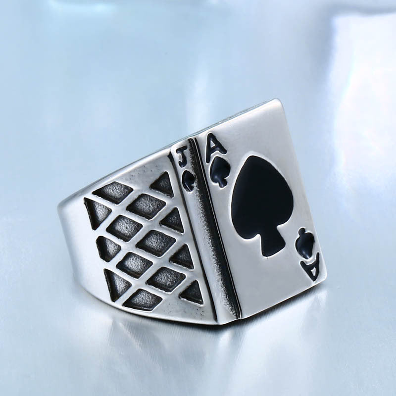 Personalized Retro Titanium Steel Spade A Ring for Men - Wholesale European and American Trade Jewelry