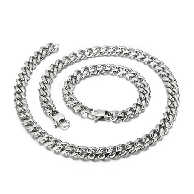 Stylish Electroplated Titanium Steel Men's Bracelet and Necklace Set