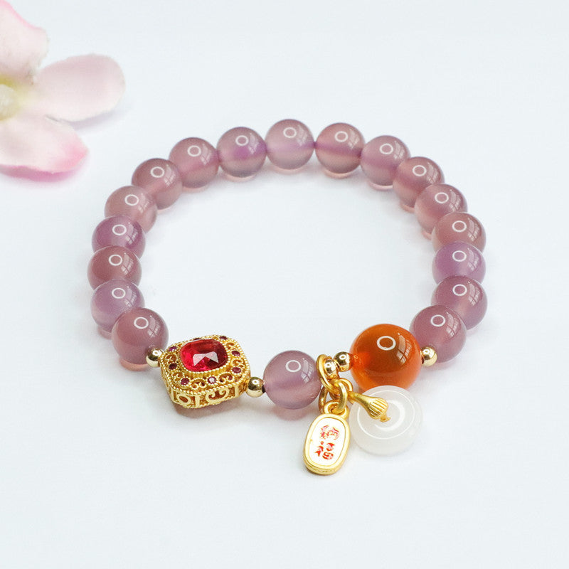 Purple Chalcedony and Red Agate Bracelet