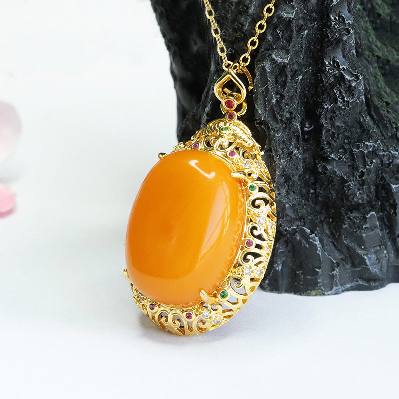 Golden Honey Wax Amber Pendant Necklace from Planderful Fortune's Favor Collection