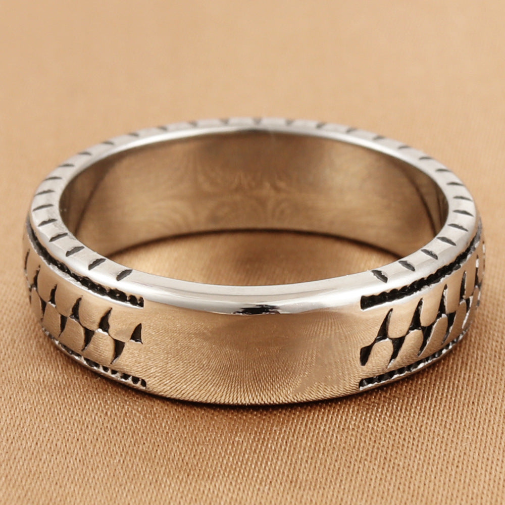 Personalized Retro Trendy Titanium Steel Pattern Ring for Men - European and American Jewelry Accessories