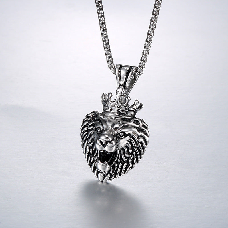 Titanium Steel Lion Head Pendant Ring with Retro Design for Men