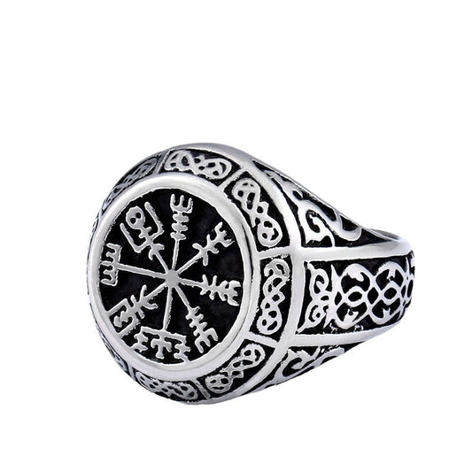 Viking Compass Titanium Steel Men's Ring - Retro Nordic Design for Wholesale