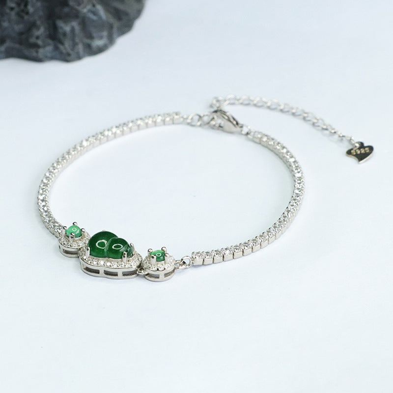 Emperor Green Gourd Jade Bracelet with Sterling Silver