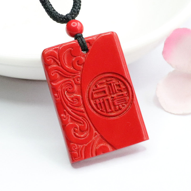 Fortune's Favor Sterling Silver Cinnabar Stone Pendant with Auspicious Ruyi Motif