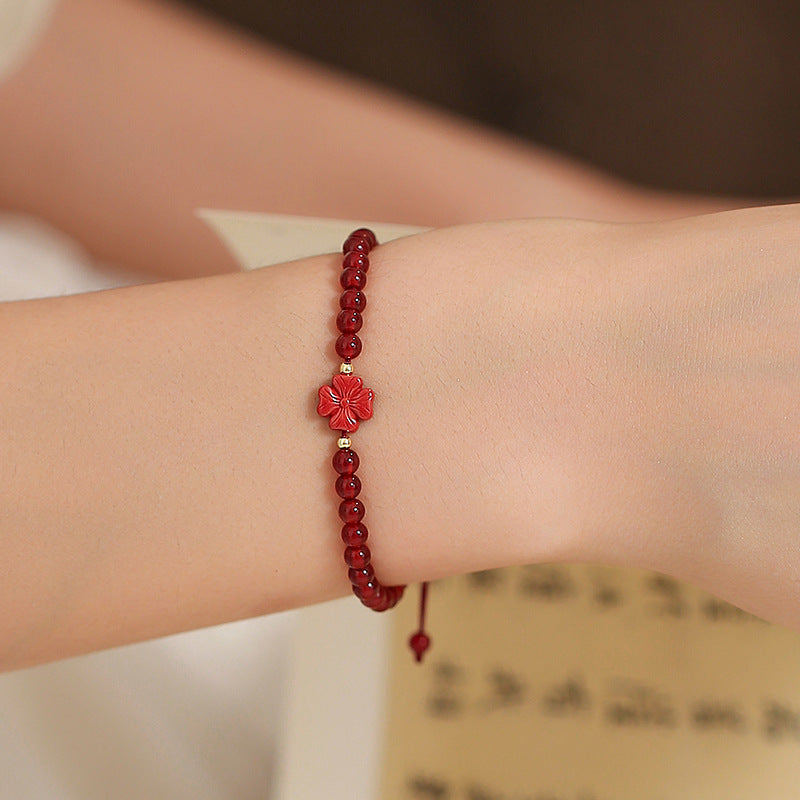 Elegant Handcrafted Natural Red Agate Bead Bracelet with Sterling Silver Accents