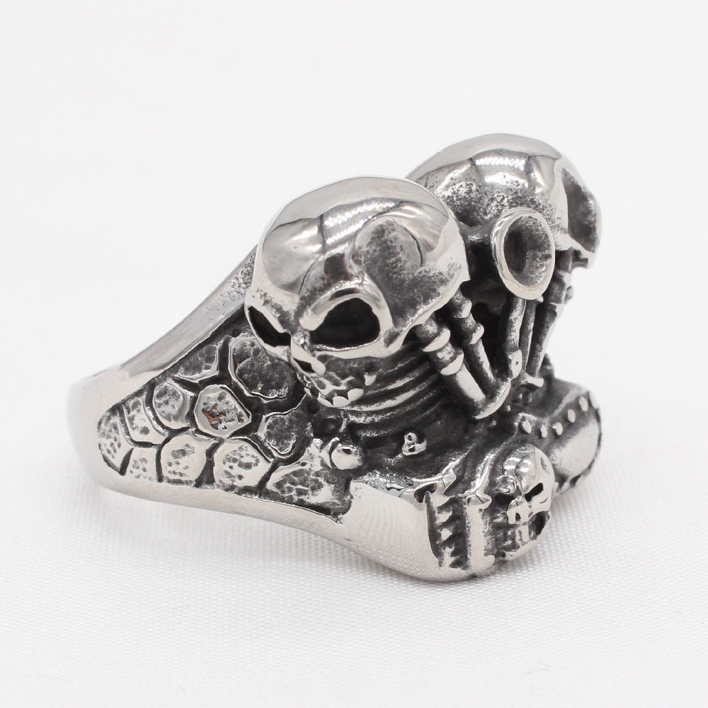 Retro Men's Titanium Steel Locomotive Motor Engine Ring