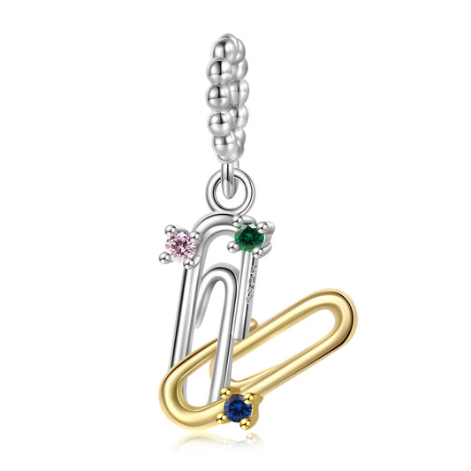 Double Paperclip Zircon Two Tone Sterling Silver Pendant