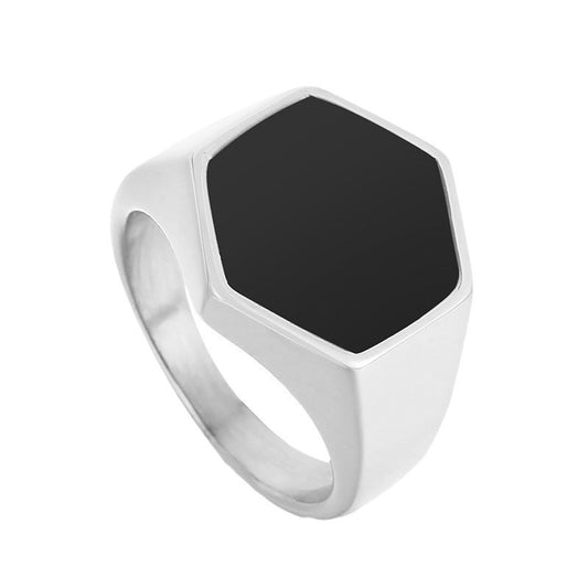 Personalized Hexagonal Epoxy Titanium Steel Ring for Men - Trendy Irregular Design in Stainless Steel