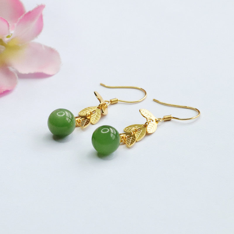 Golden Leaf Jade Hook Earrings