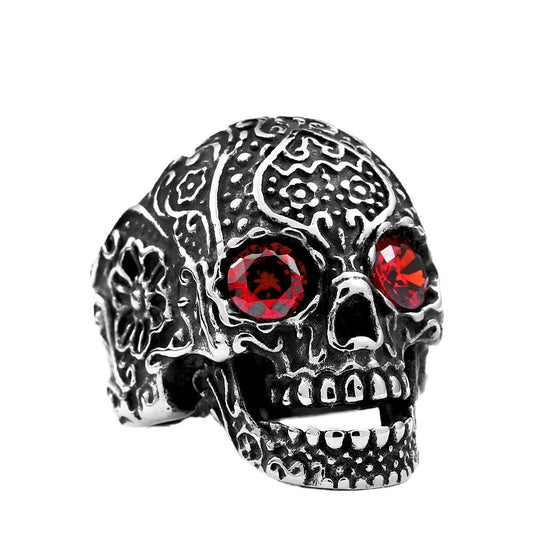 Edgy Titanium Steel Skull Ring for Men - Engraved Punk Hand Jewelry, Wholesale Available