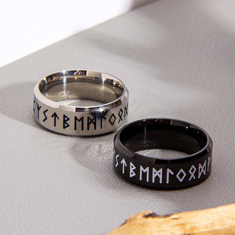 Norse Rune Totem Stainless Steel Men's Ring - Viking Style Jewelry