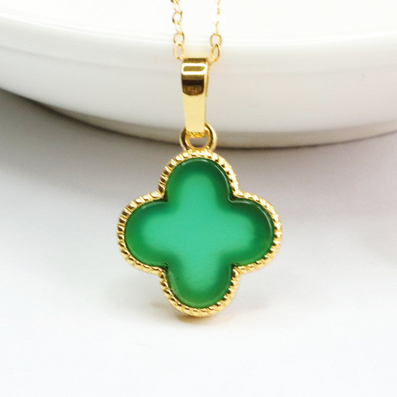 Clover Pendant Fortune's Favor Necklace with Green Chalcedony Gem