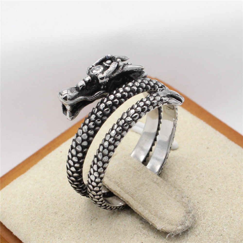 Personalized Retro Chinese Dragon Titanium Steel Ring for Men - European and American Style Wholesale Jewelry