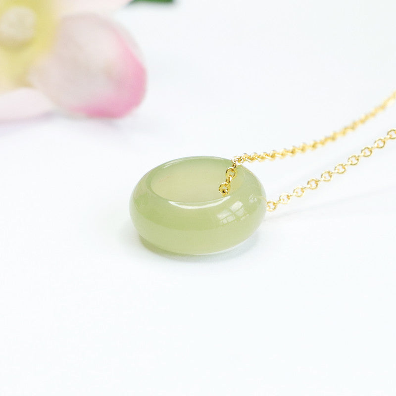 S925 Silver Jade Safety Ring with Hotan Jade Pendant