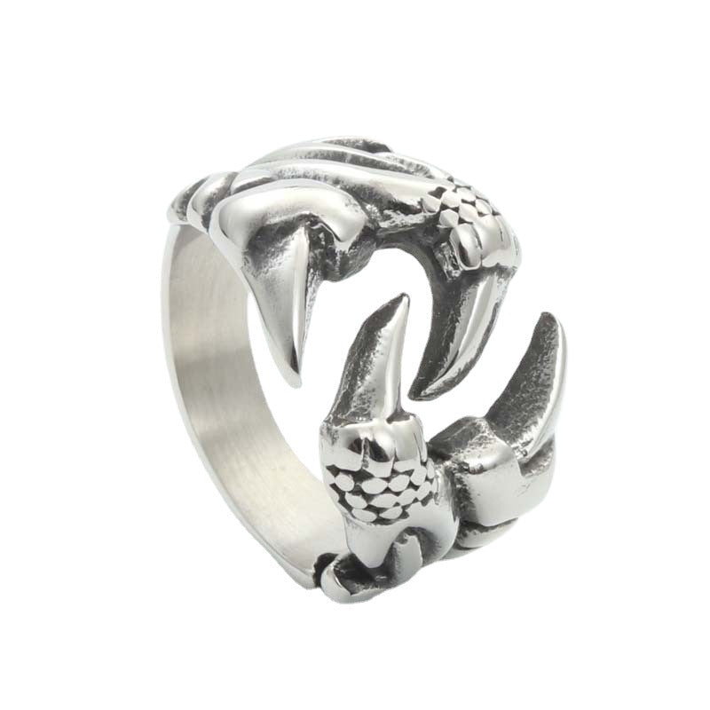 Titanium Steel Dragon Claw Ring - Retro Punk Jewelry for Men