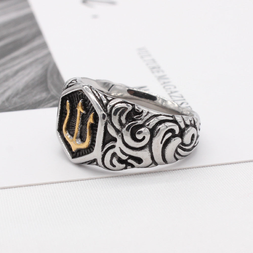 Online Celebrity Boyfriend Trident Titanium Ring for Wholesale Foreign Trade Jewelry Personality Retro